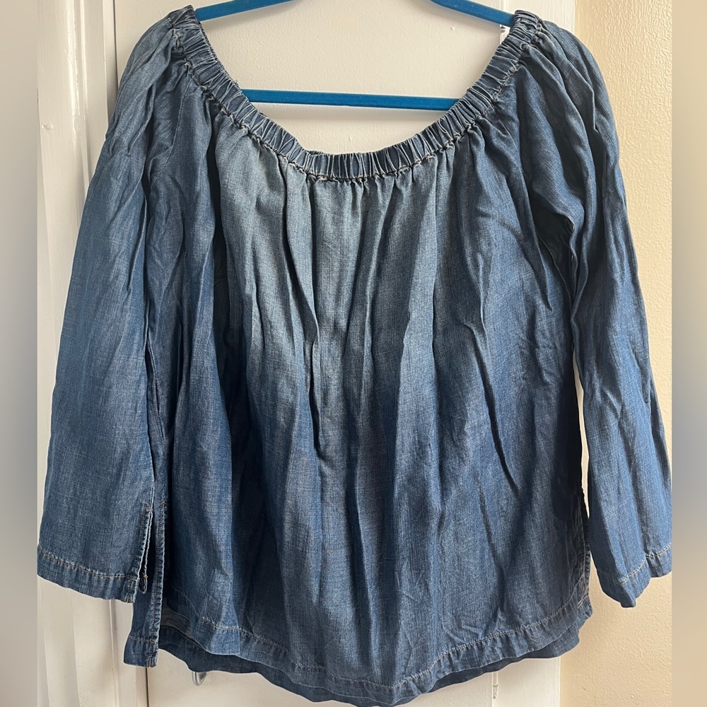 Cloth & Stone - Distressed Denim Off the Shoulder Top